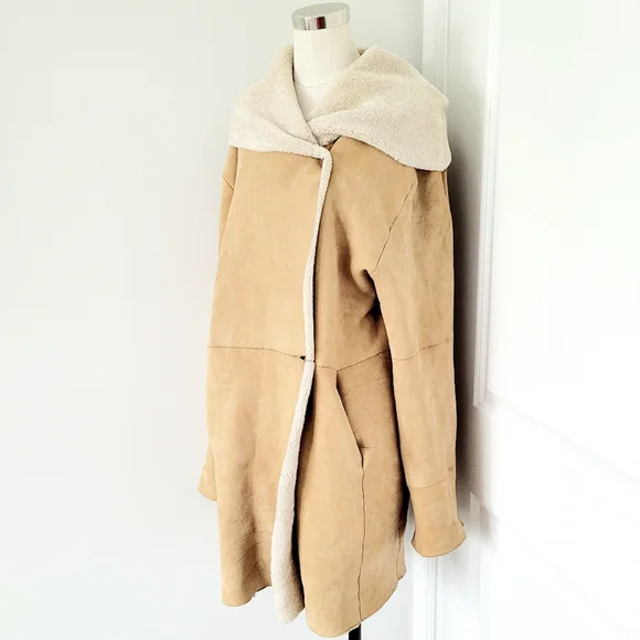 Vintage Sawyer of Napa Camel Hooded Shearling Fur Coat RARE Luxury Travel Winter - Picture 2 of 9